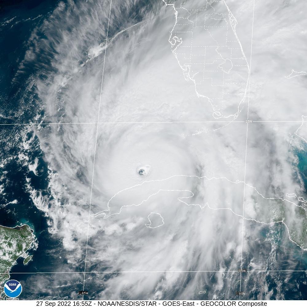 Le satellite géostationnaire GOES-East permet de suivre l'évolution d'Ian d'heure en heure. © NASA/NOAA