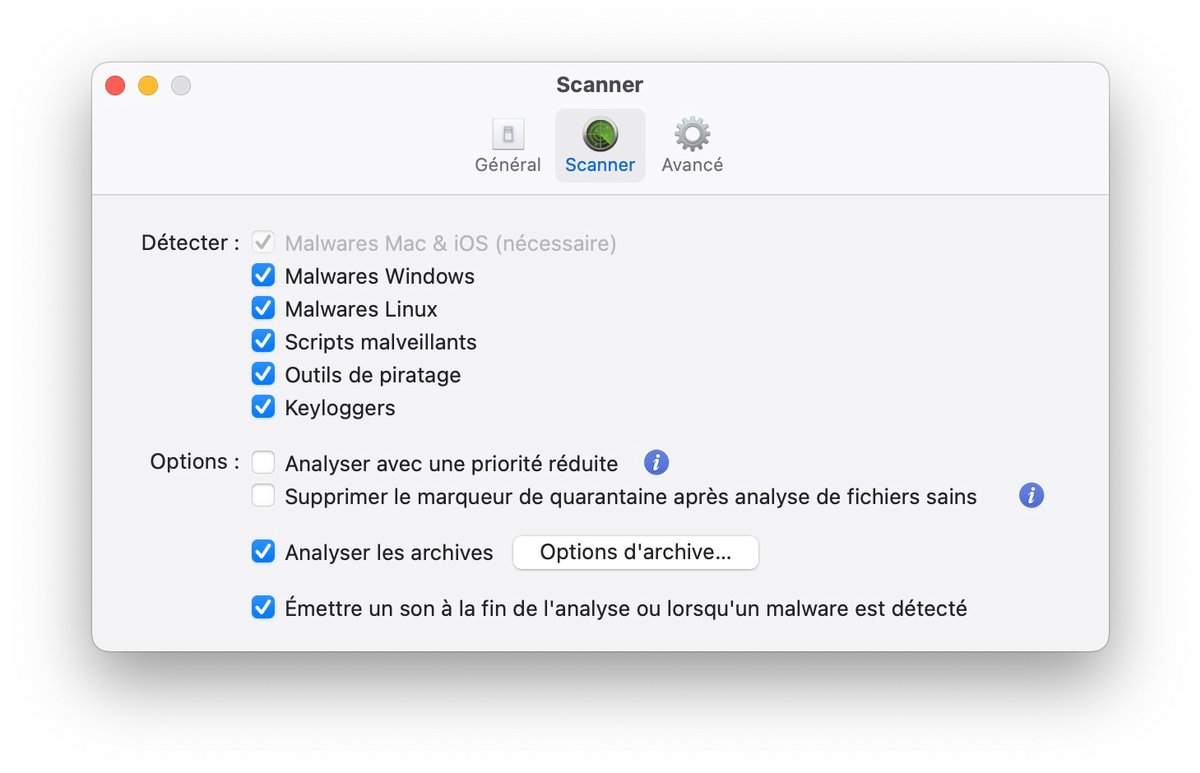 Intego pour Mac - Les paramètres du scan