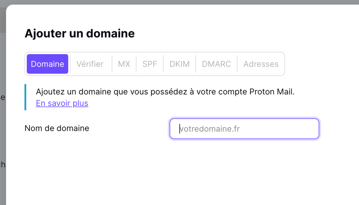 Proton Mail - Ajout de domaine à un compte