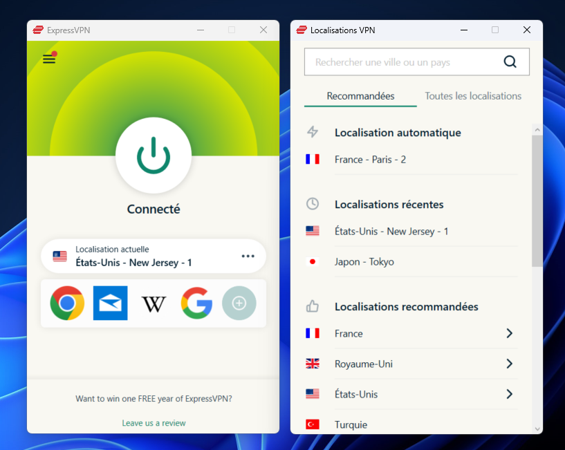 ExpressVPN - l'interface de connexion et les serveurs