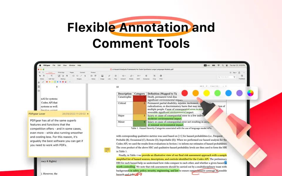 PDFgear propose des outils d’annotation flexibles, permettant de surligner, commenter et marquer un document avec différentes couleurs.