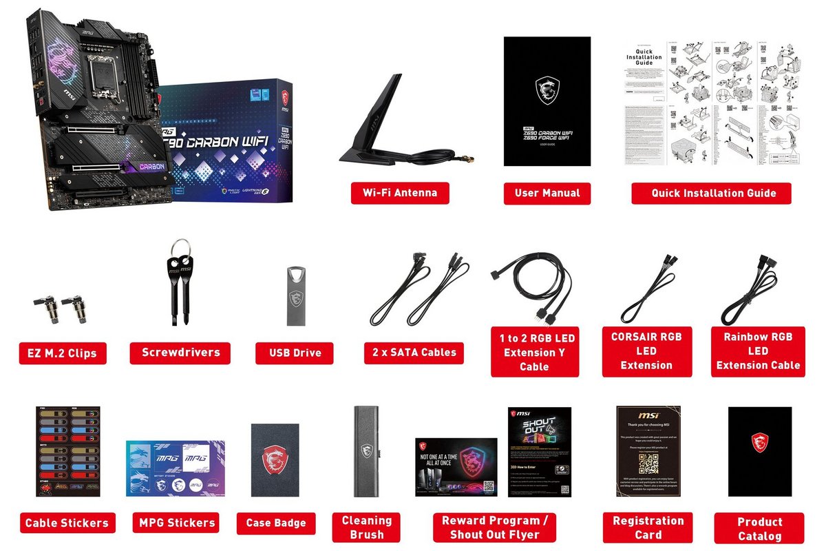 Dans le détails, le bundle complet de la MSI MPG Z690 Carbon WiFi © MSI