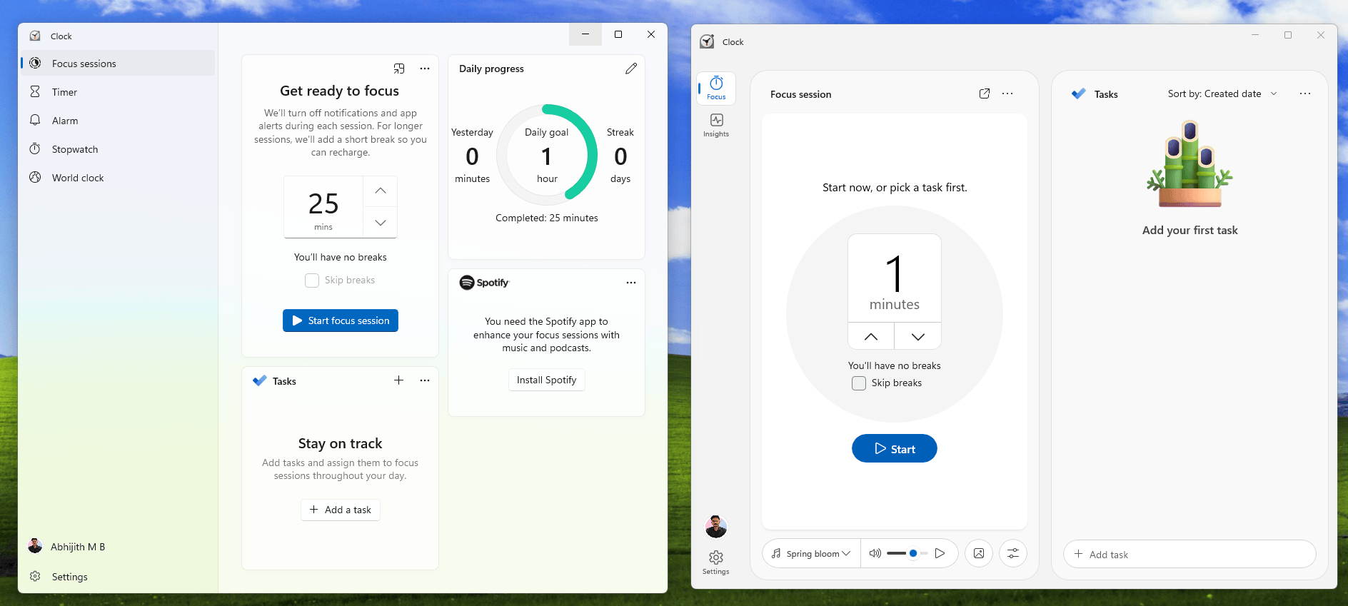 À gauche : l'ancienne version de Focus Sessions. À droite : la nouvelle app © Windows Latest