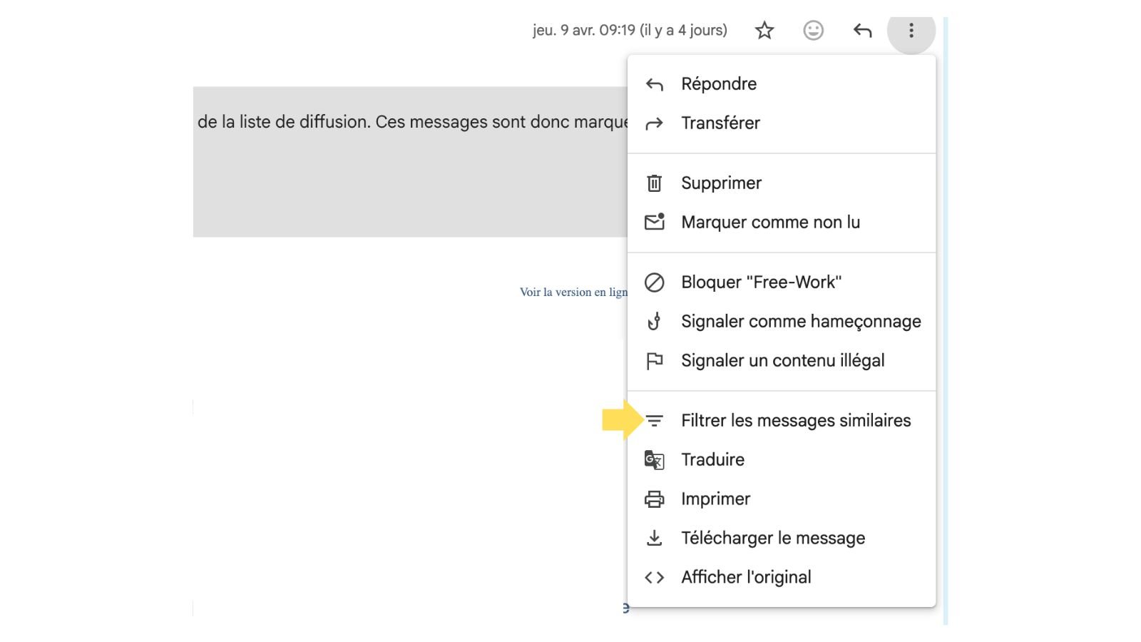 Trouvez tous les messages indésirables similaires. ©Google