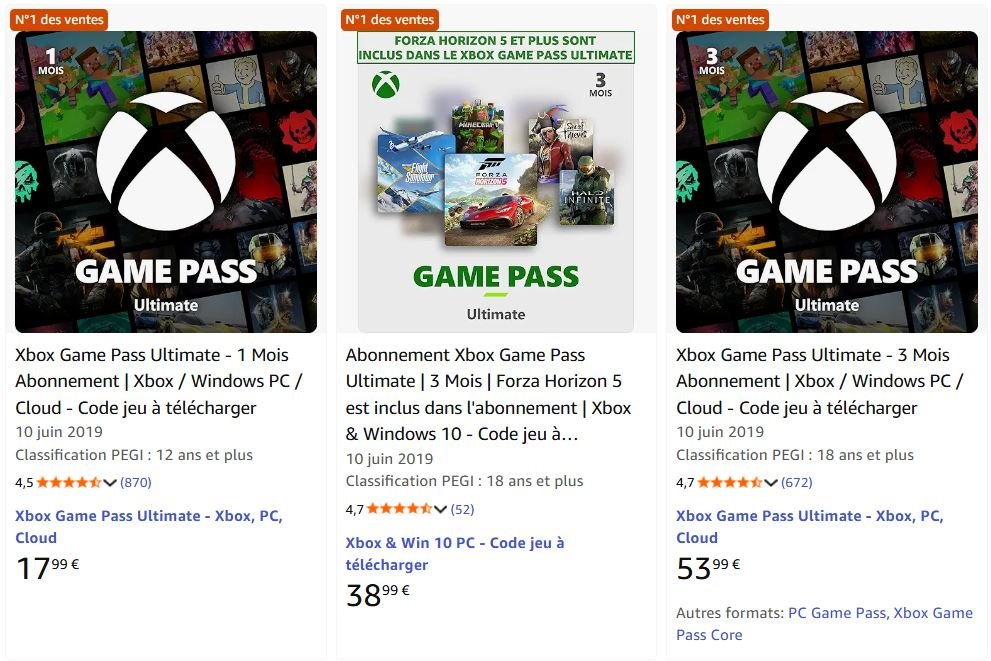 Les codes Xbox Game Pass Ultimate s'arrachent sur Amazon. ©Amazon