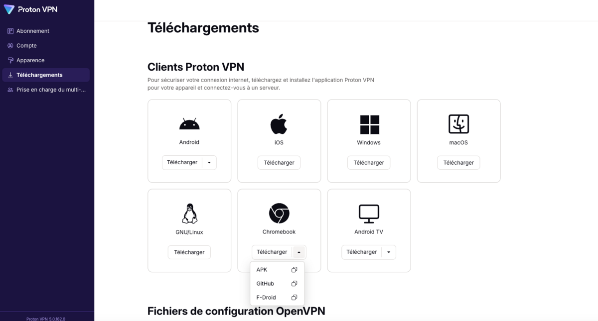 Télécharger et installer Proton VPN sur Chrome OS