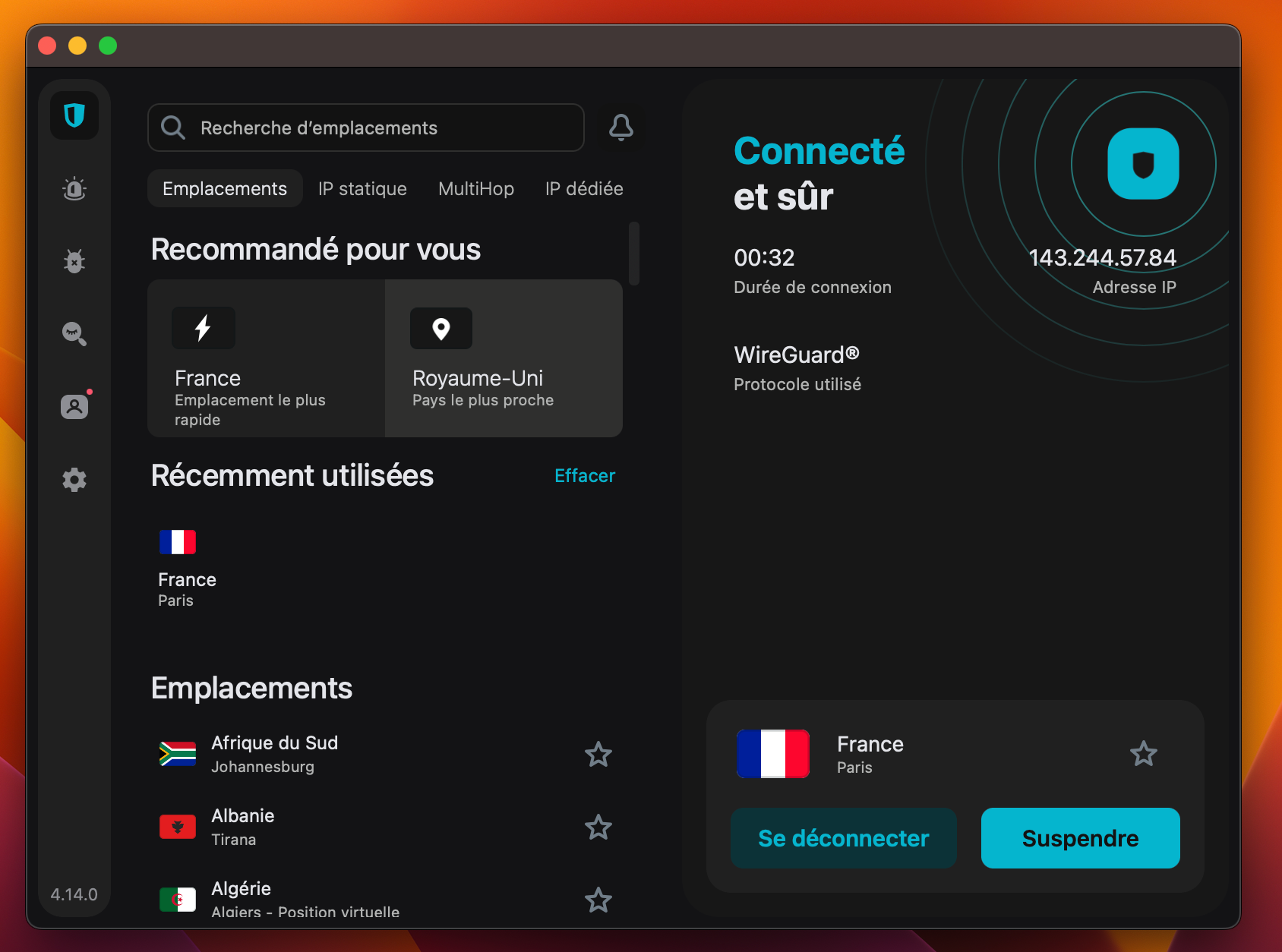 Une app' intuitive est disponible sous macOS chez Surfshark.