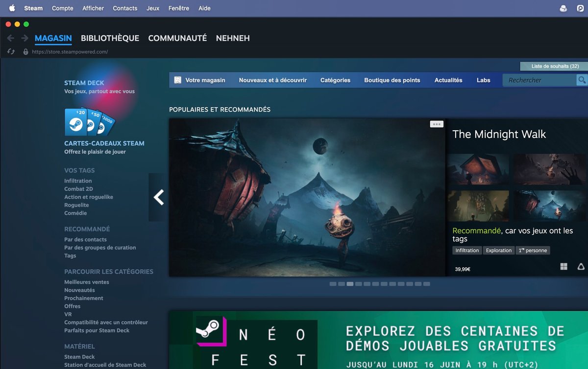 Si la nature « Progressive Web App » de Steam ne change pas, le passage du moteur web derrière le client à une version ARM devrait tout de même améliorer la fluidité et la compatibilité sur les Mac Apple Silicon. © Naïm BADA pour Clubic