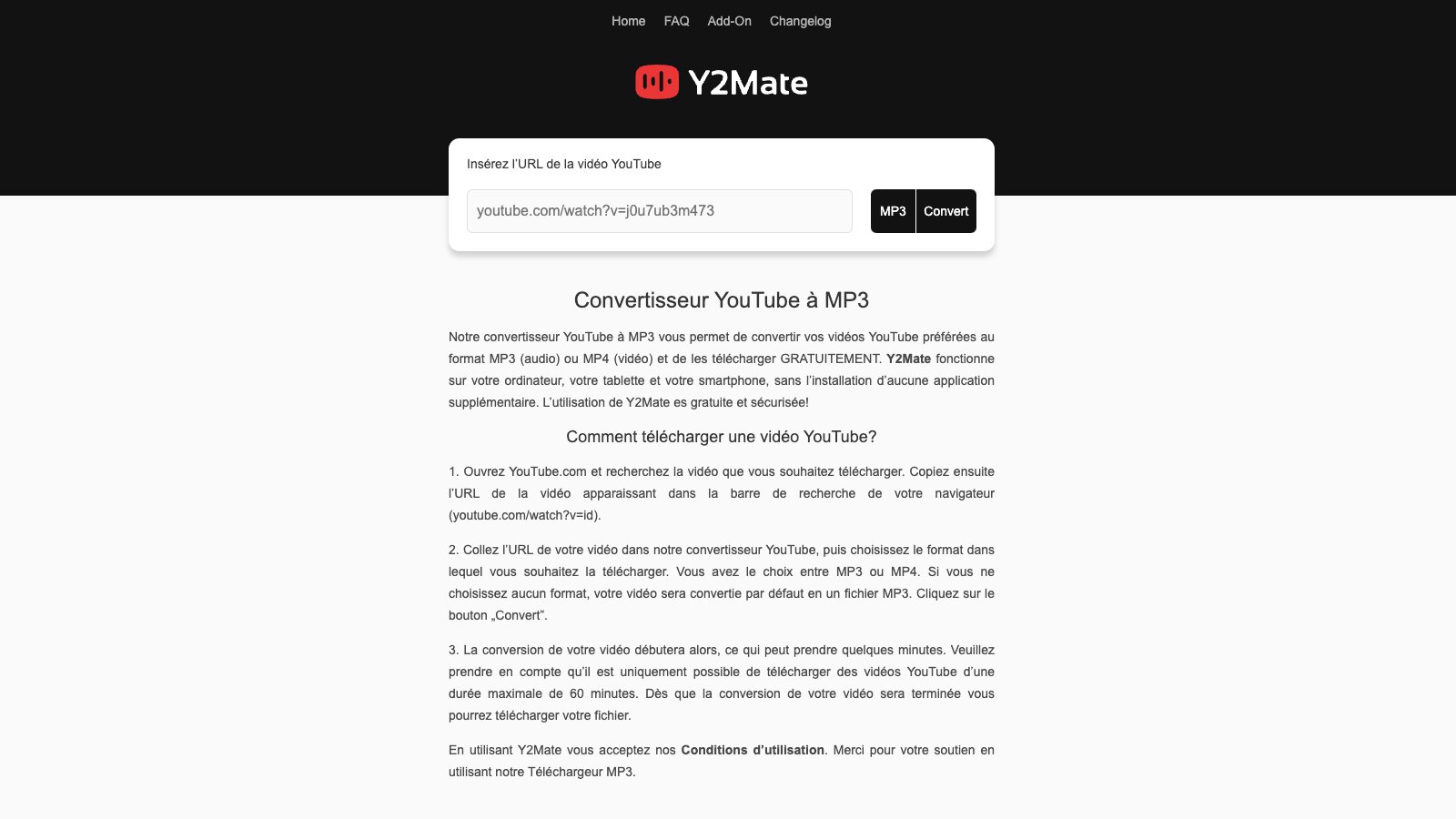 Page d'accueil Y2Mate