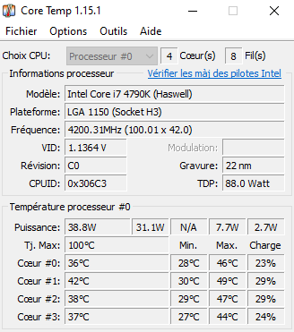 Caler Core Temp dans la zone de notifications via les options © Clubic