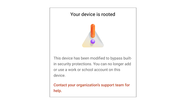 Si vous avez jailbreaké ou rooté votre smartphone, MS Authenticator bloque l'utilisation de votre compte pro ou scolaire. © Microsoft
