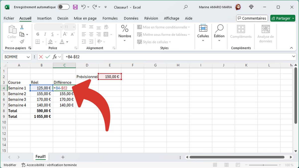 Formule Excel avec la valeur de la colonne figée © Clubic