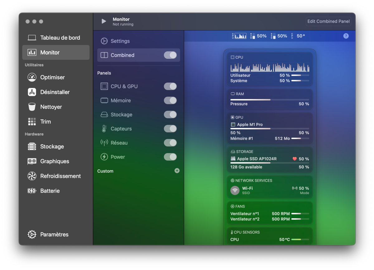 Surveillez en temps réel les performances de votre Mac avec des panneaux personnalisables.