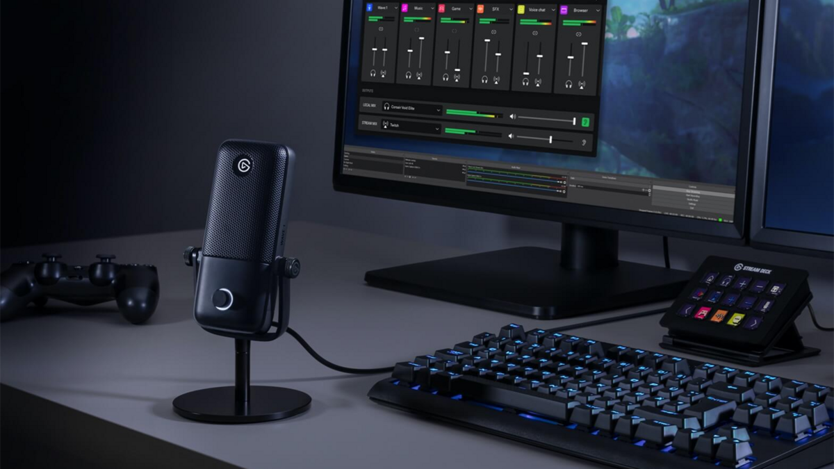 Un setup de streaming avec le Elgato Wave:1 et le Elgato Stream Deck