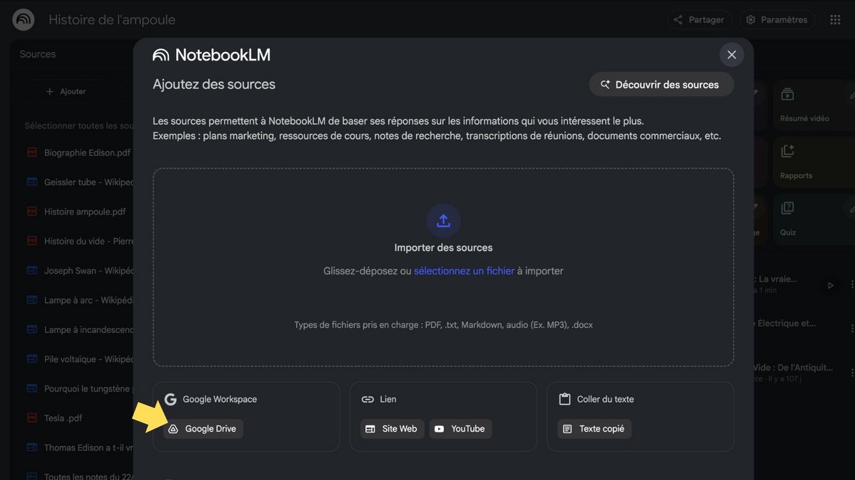 Liez vos sources depuis Google Drive. ©Google