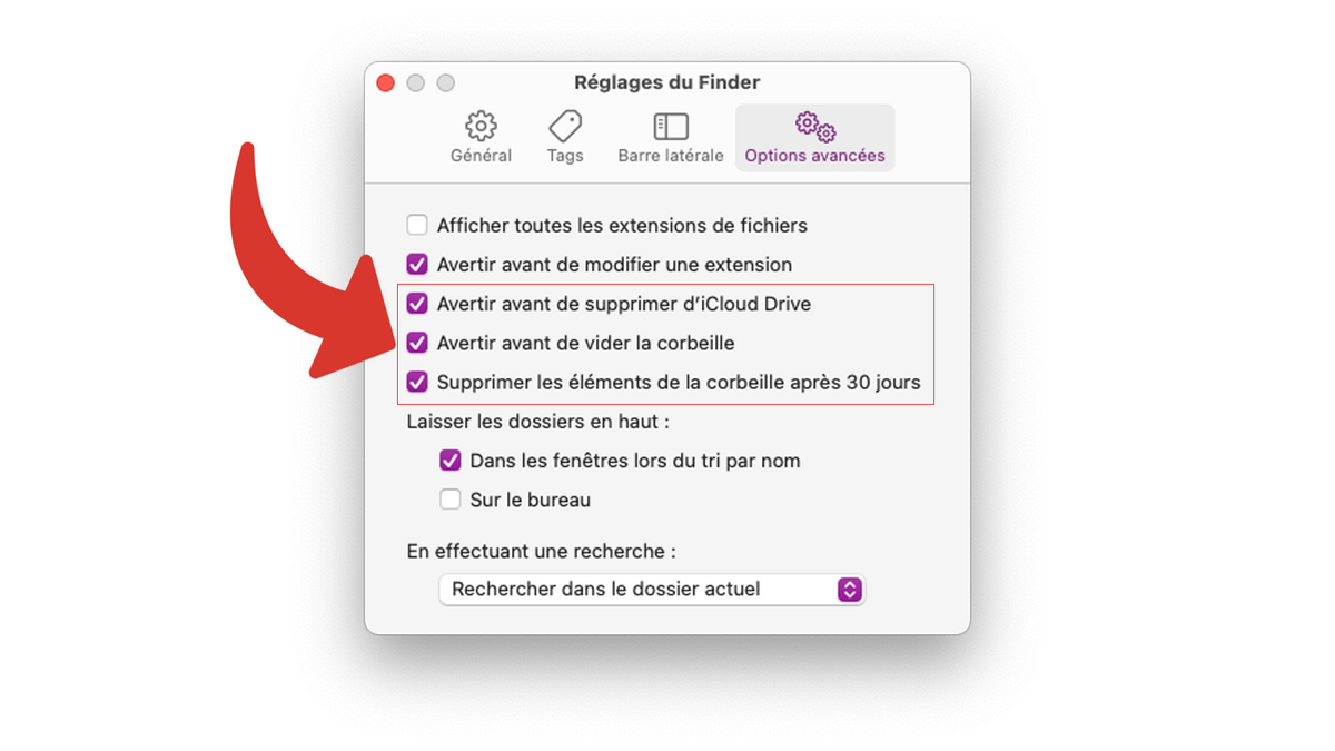 Configurer la gestion des fichiers supprimés dans macOS © Clubic