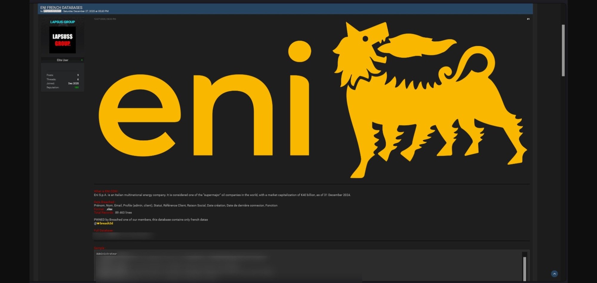 Capture d'écran de la revendication des pirates de Lapsus$. © Clubic