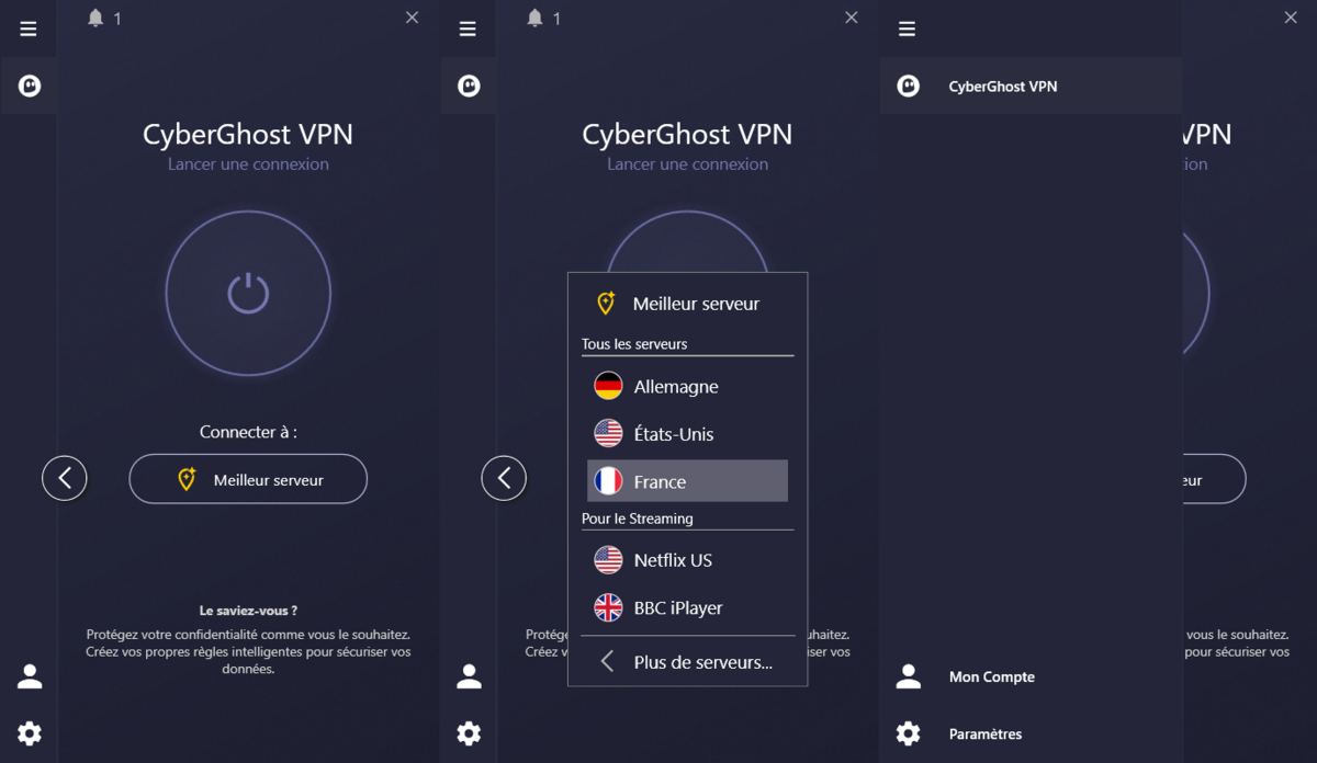 CyberGhost - L'interface de connexion simplifiée. © Clubic