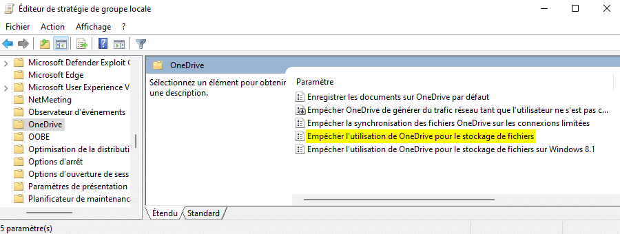 OneDrive - Désactivation Editeur de stratégie de groupe locale