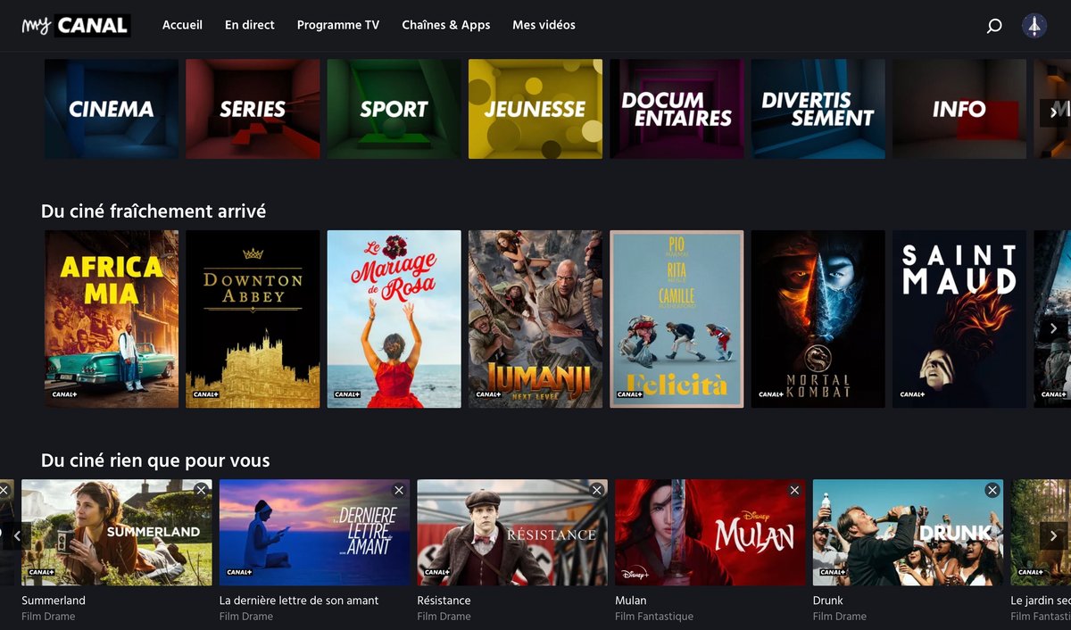 myCanal - La section cinéma récent s'enrichit presque quotidiennement