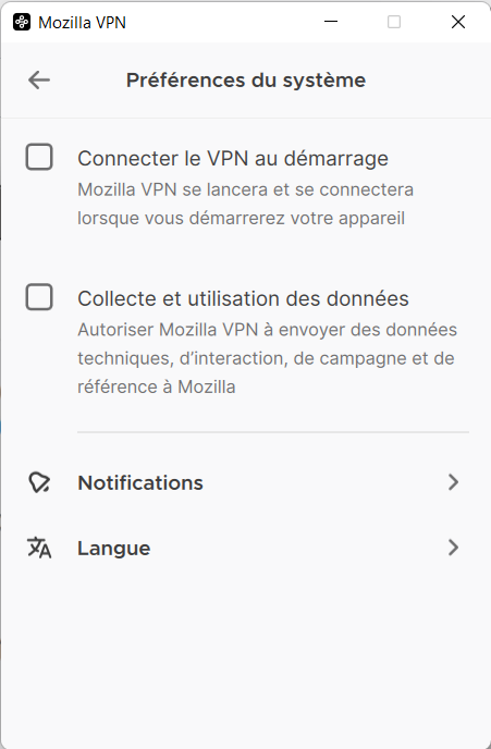 Mozilla VPN - collecte