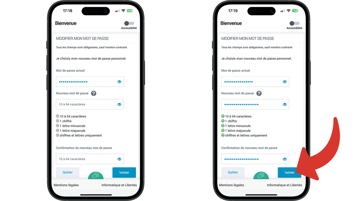 Valider le changement de mot de passe CAF © Clubic