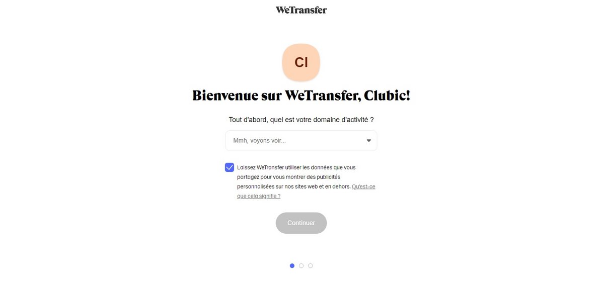 Création d'un compte WeTransfer