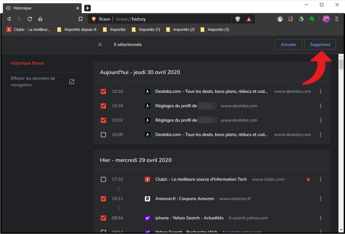 effacer historique brave 5