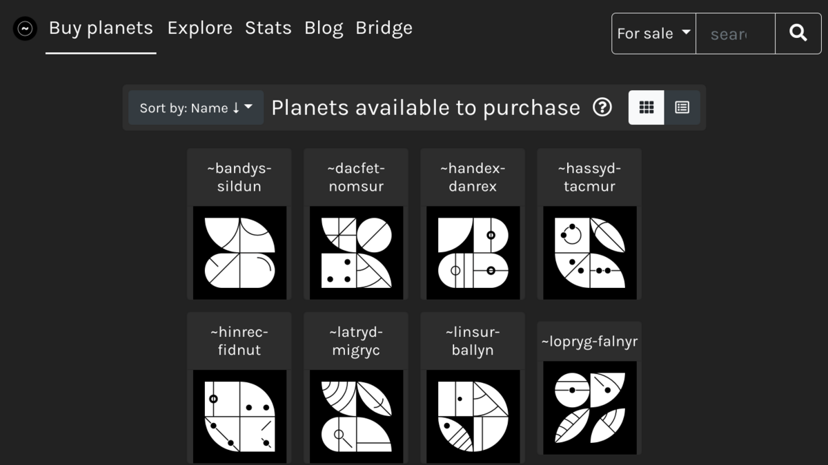 Chaque planète Urbit est visualisées selon une symbolique unique