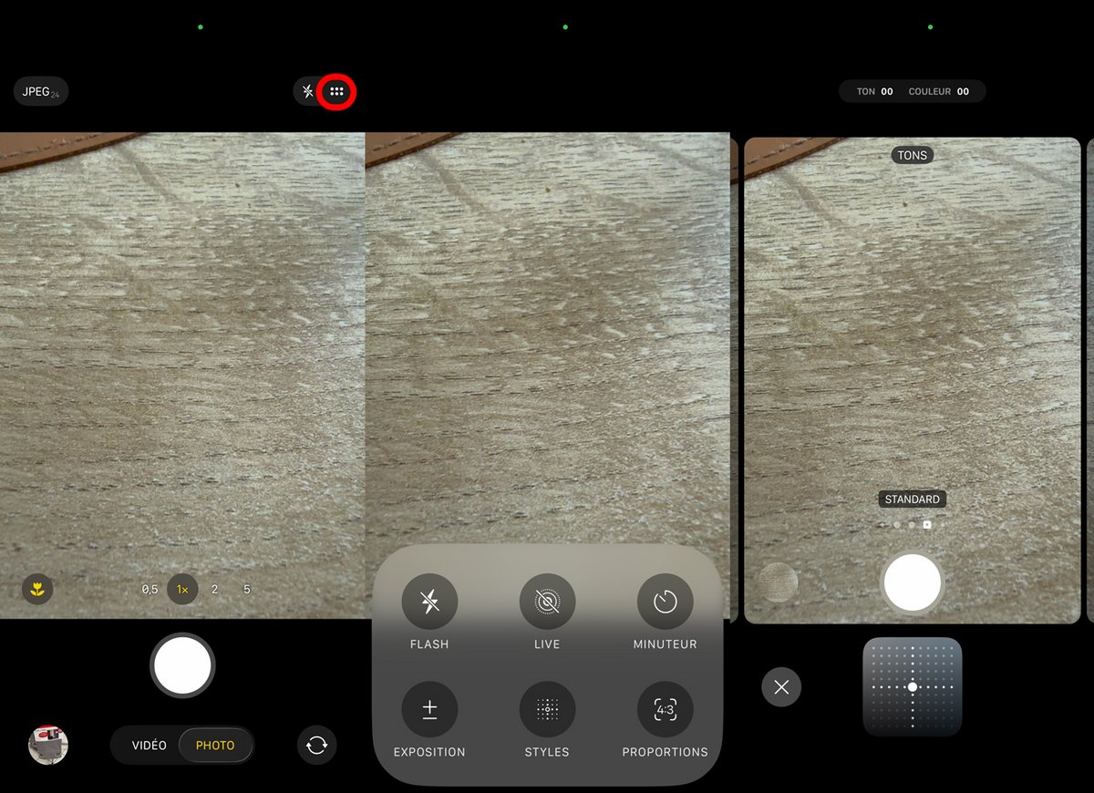 Le menu des styles sur iPhone 16 Pro Max. ©Charles Gouin-Peyrot pour Clubic
