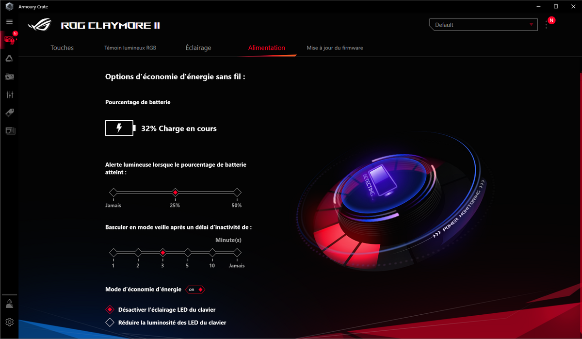 Tous les réglages de la partie batterie d'Armoury Crate © Nerces