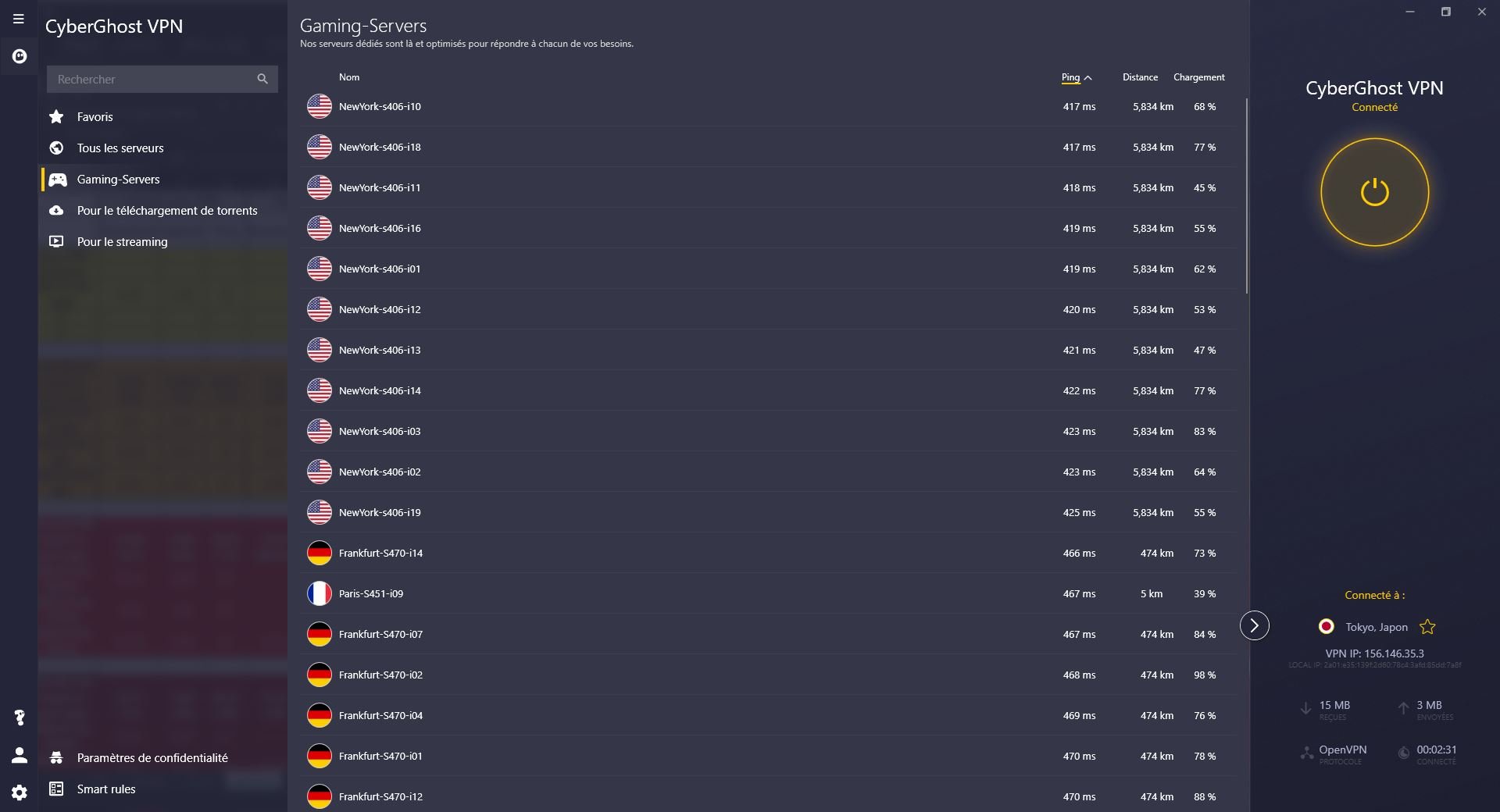 Des serveurs dédiés au gaming sont disponibles chez CyberGhost VPN.