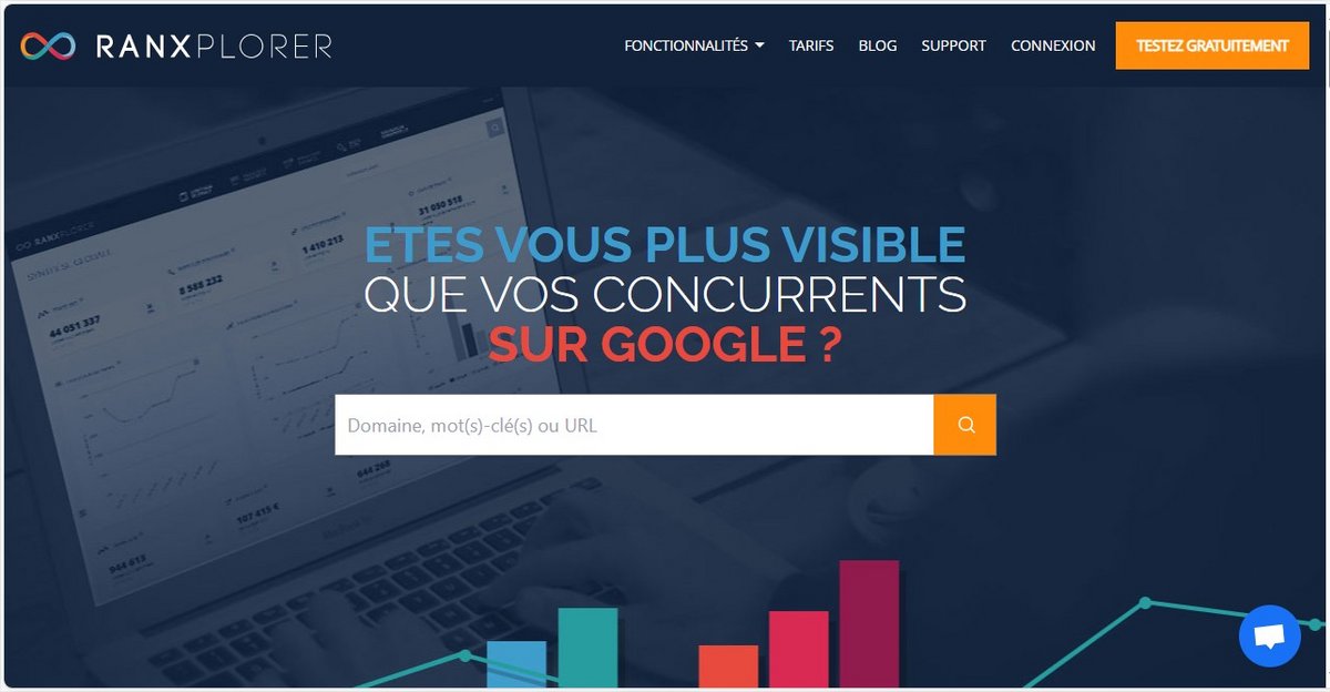 Interface d’accueil de l'outil présentant la recherche de visibilité concurrentielle sur Google. - © Ranxplorer