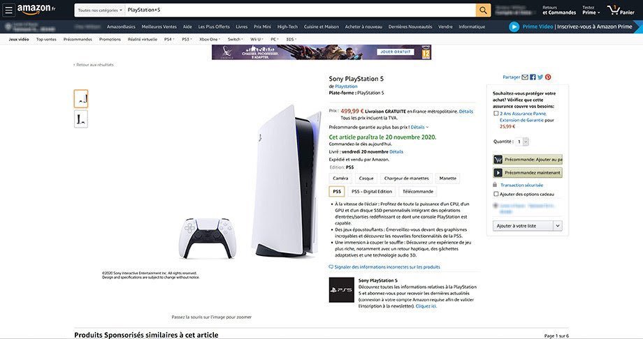 La fiche produit de la PS5 sur Amazon France (capture d'écran) © Ben Geskin