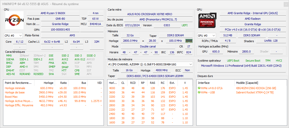 Attention, la capture HWInfo a été faite avec un Ryzen 5 9600X © Nerces pour Clubic