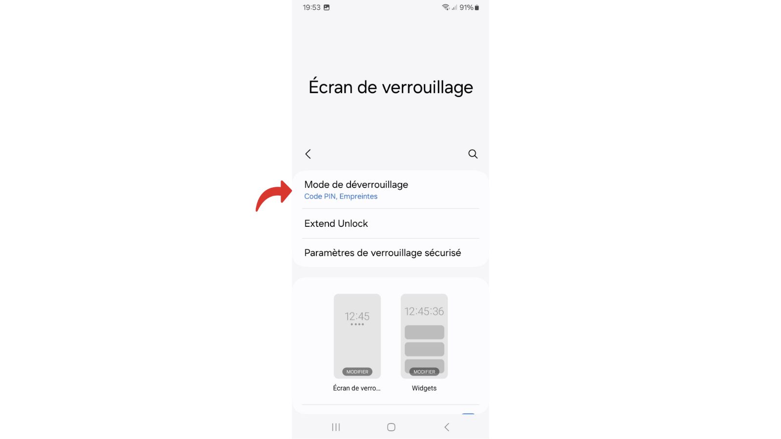 Votre code vous sera demandé pour accéder au menu de modification du mode de déverrouillage. © Clubic