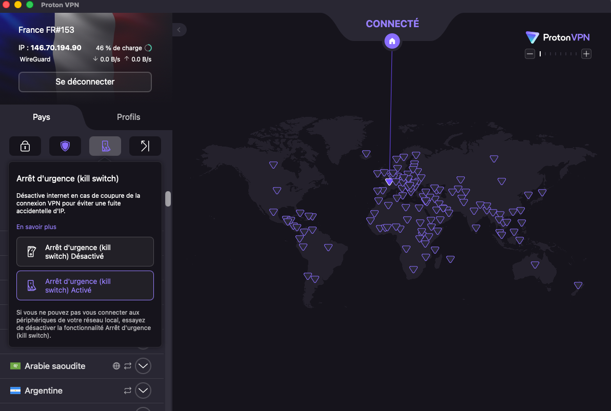 Sur macOS, le kill switch de Proton VPN laisse brièvement apparaître l'adresse IP réel des internautes lors d'un changement de serveur. Un problème connu du fournisseur qui a confirmé travailler sur un correctif durable. © Clubic