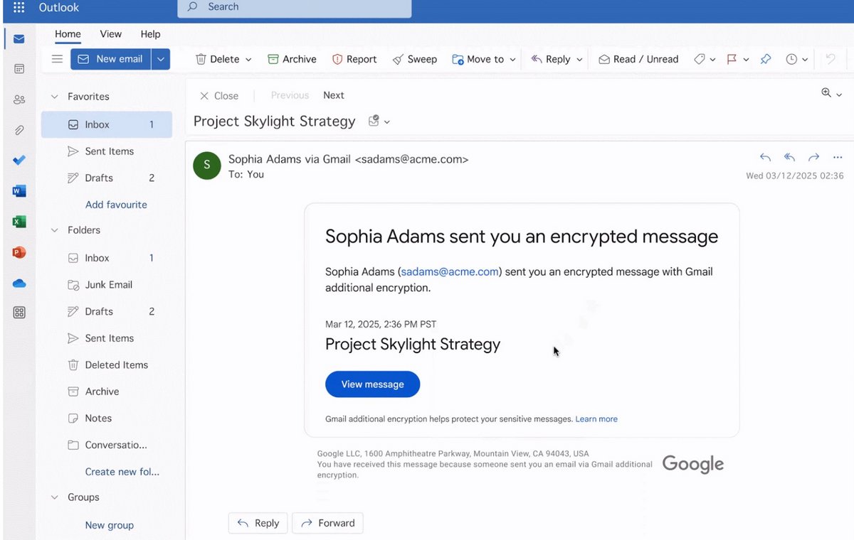 L'envoi d'emails chiffrés de bout en bout à tous possible dans Gmail. ©Google