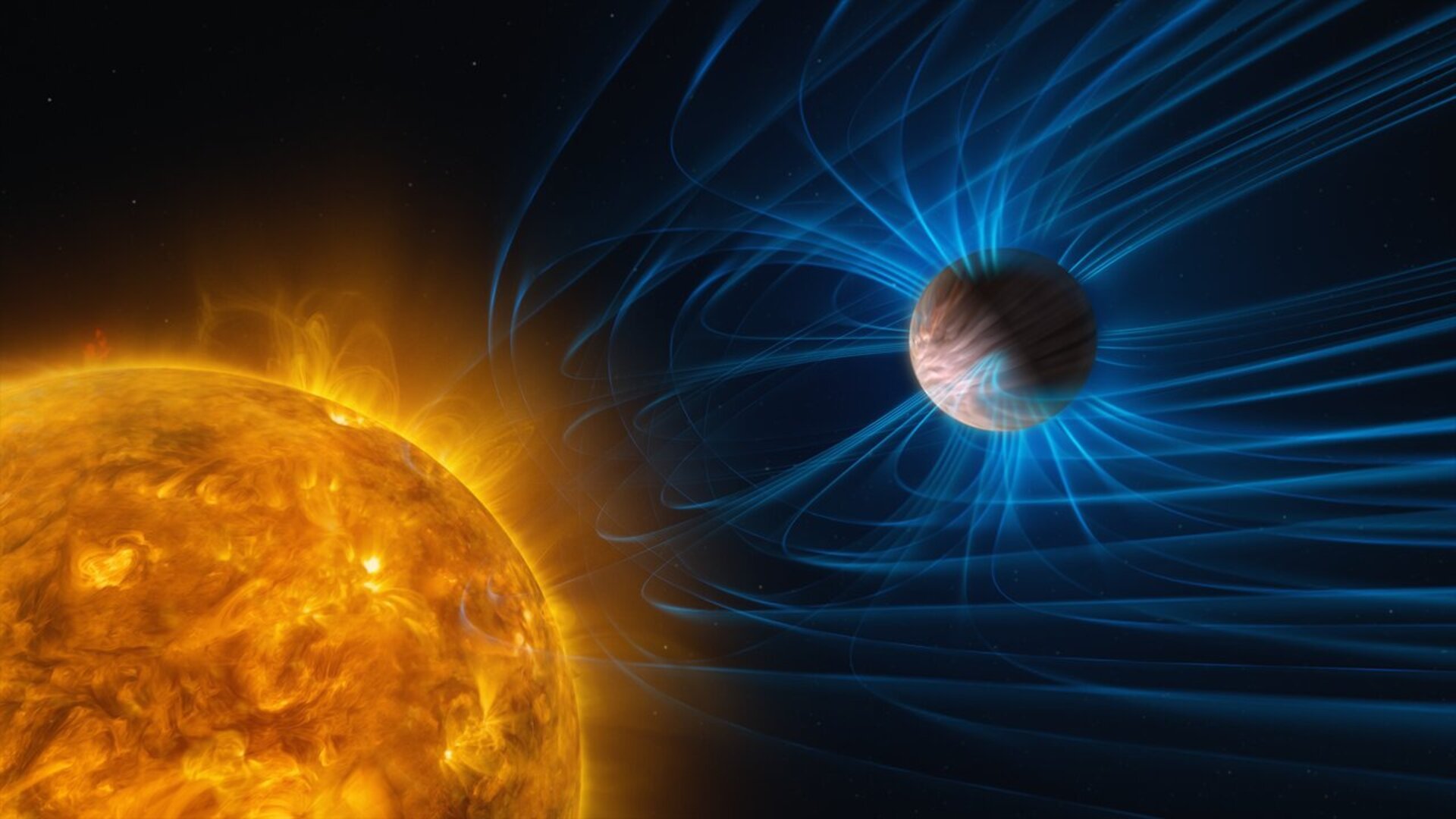 Vue d'artiste d'une exoplanète dotée d'un champ magnétique. © ESO/M. Kornmesser, L. Calçada