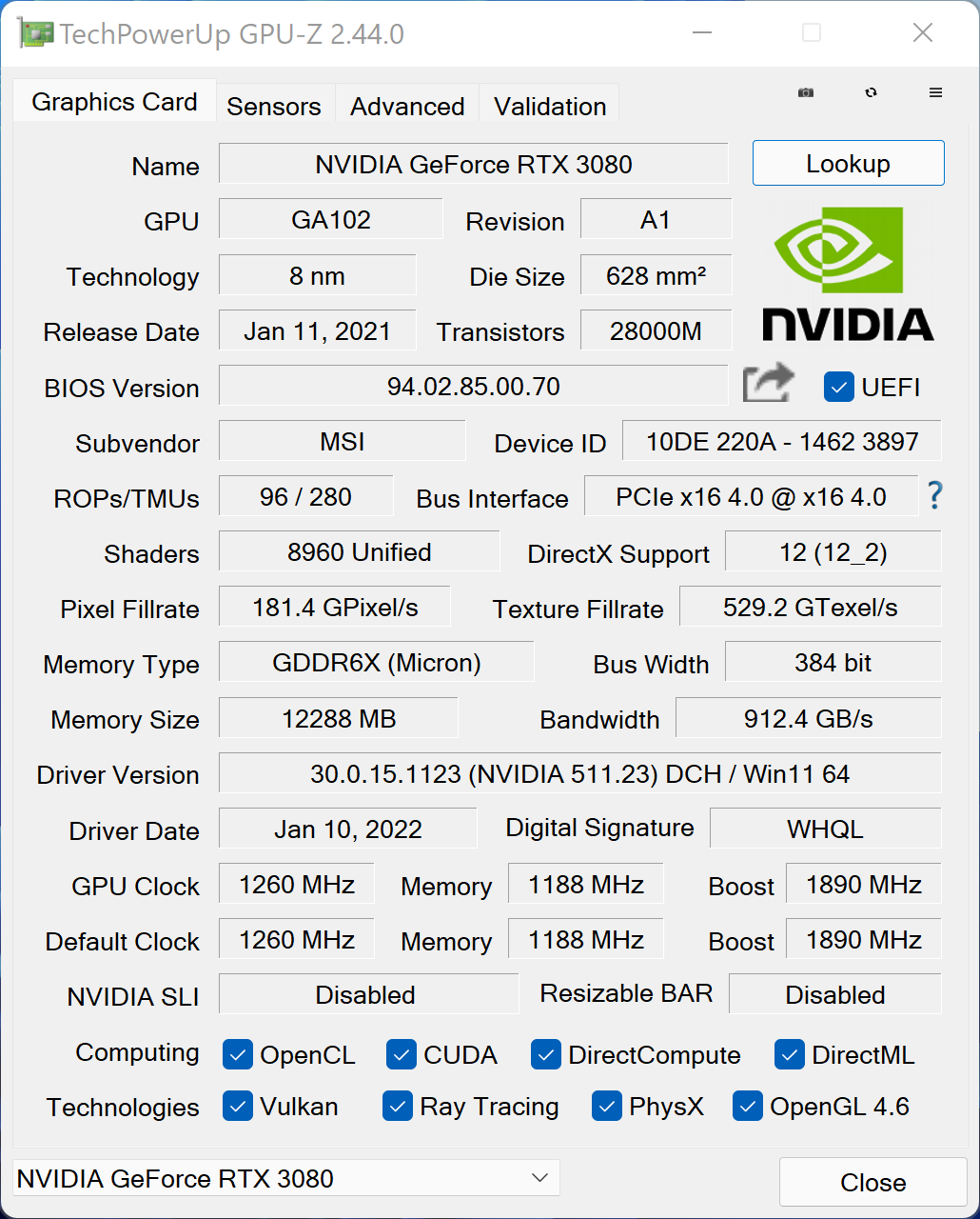 MSI GeForce RTX 3080 SUPRIM X 12 GB