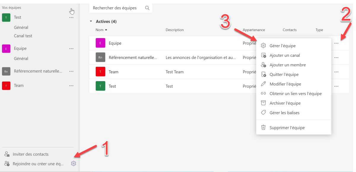Microsoft Teams gestion équipe
