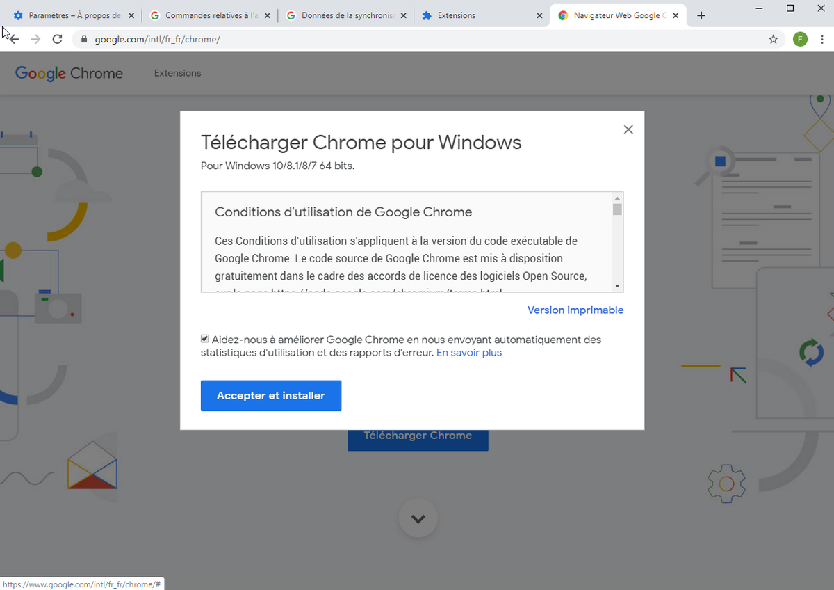 Page de téléchargement de Google Chrome