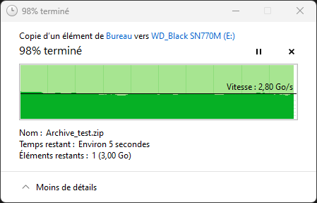 Débits observés en écriture avec l'Explorateur de Windows © Nerces pour Clubic