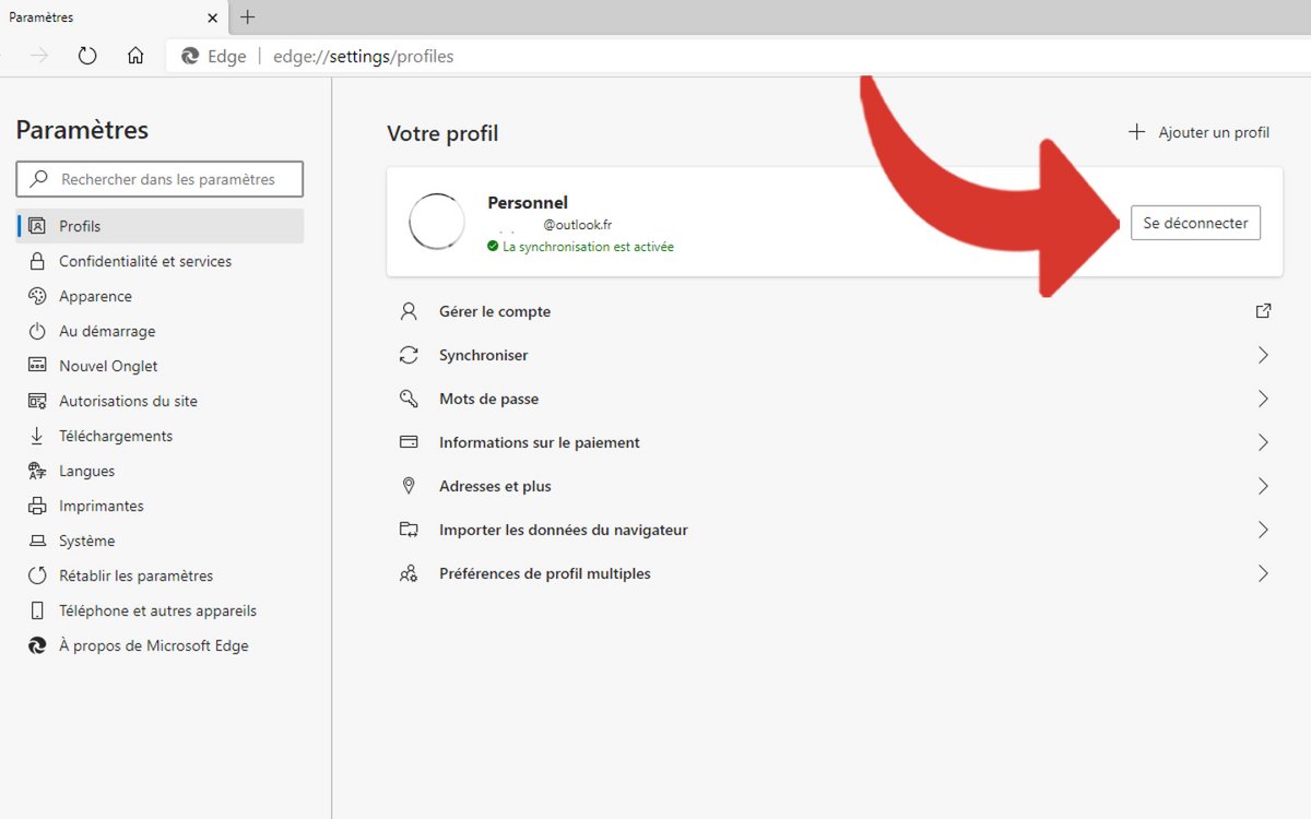 Retirer compte Microsoft Edge