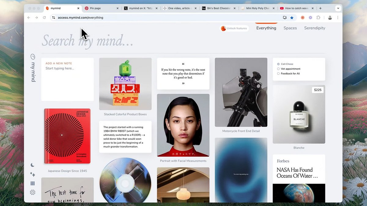 MyMind agit comme un second cerveau numérique : vous capturez une idée, un visuel ou un article en un clic, sans trier ni classer. L’app s’occupe de tout, pour une organisation fluide et sans effort.