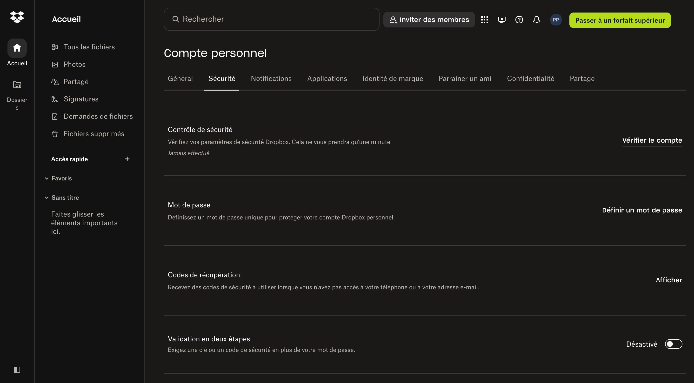 Renforcez la sécurité de votre profil © Dropbox