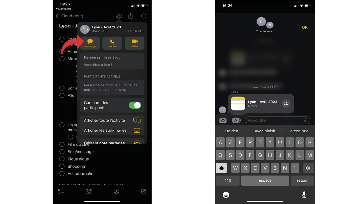 Répondre au contenu partagé avec vous dans Notes sur iPhone