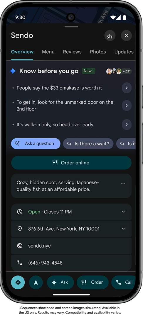 Grâce à Gemini, Maps vous fournira de précieux conseils. © Google