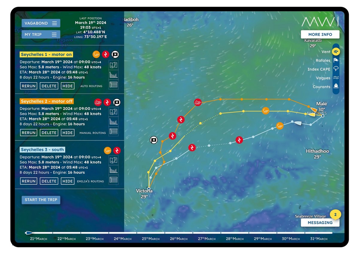 Un aperçu de l'application MWI Yachting © Marine Weather Intelligence