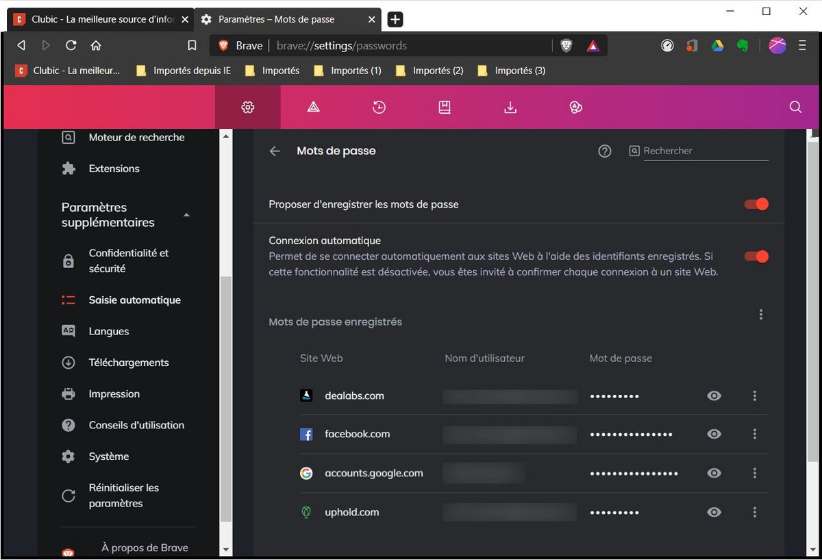 Les mots de passe enregistrés peuvent être affichés en clair